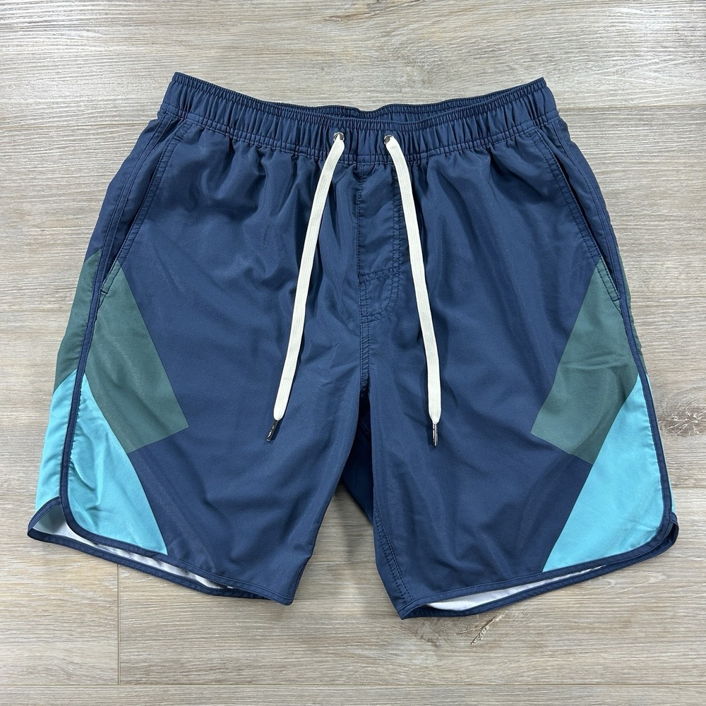 Fair Harbor Swim Trunks Mens Medium Blue Colorblock Lined Stretch Beach Shorts